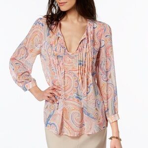 NWOT Tommy Hilfiger Peasant Blouse Lightweight Paisley Pastel Large Bohemian